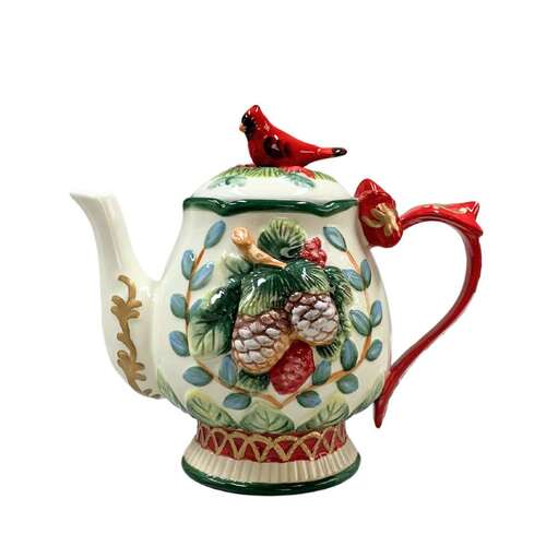 Evergreen Holiday Cardinal Teapot