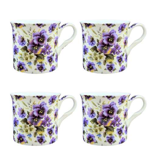 Summer Pansy set of 4 mugs