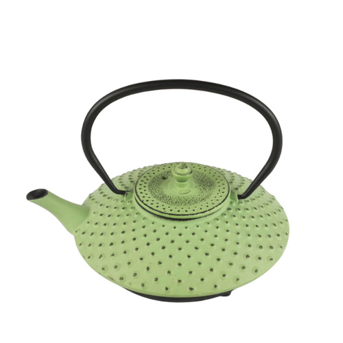 Apple Green Dot Cast Iron Teapot with Trivet